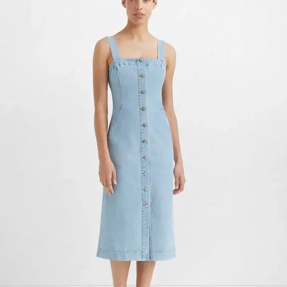 Club Monaco Denim Button Front Midi Dress Indigo Blue Size 10 NWT $249 Retail - Picture 1 of 11